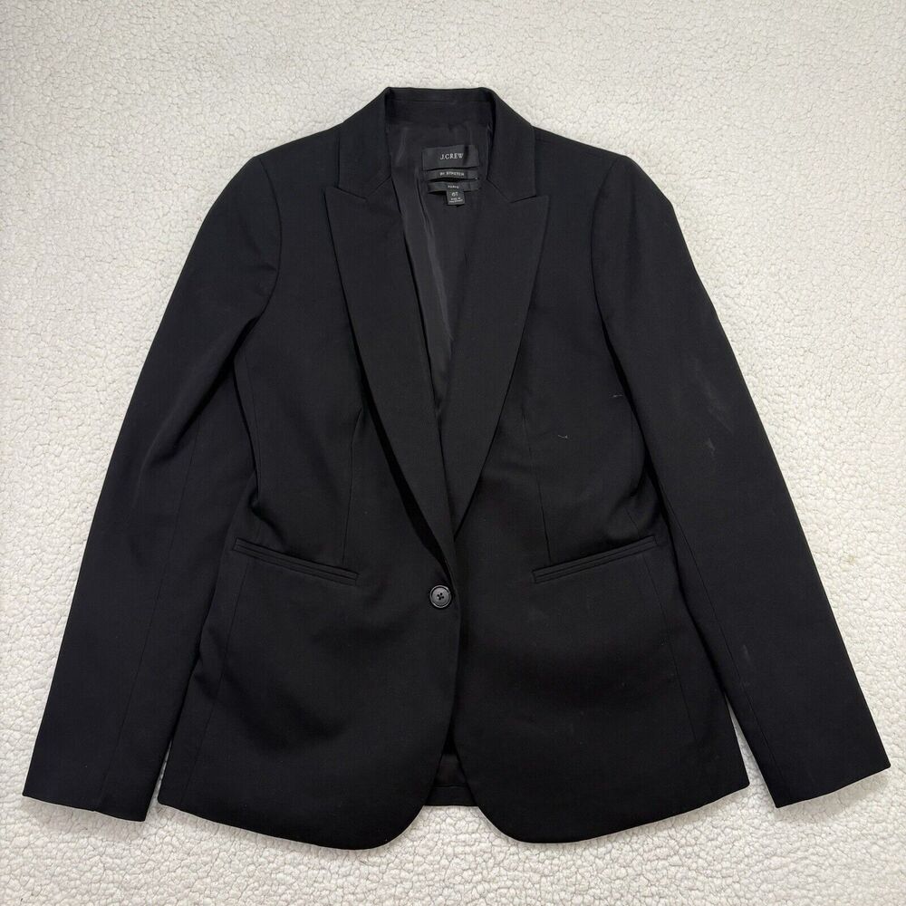 J Crew Parke Blazer Womens 6T Tall Black Bi Stretch Cottonβ One Button Career
